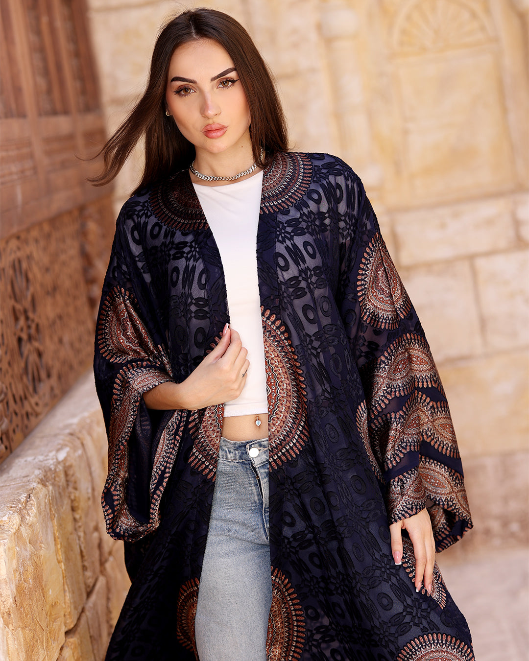 Navy Chiffon Cardigan