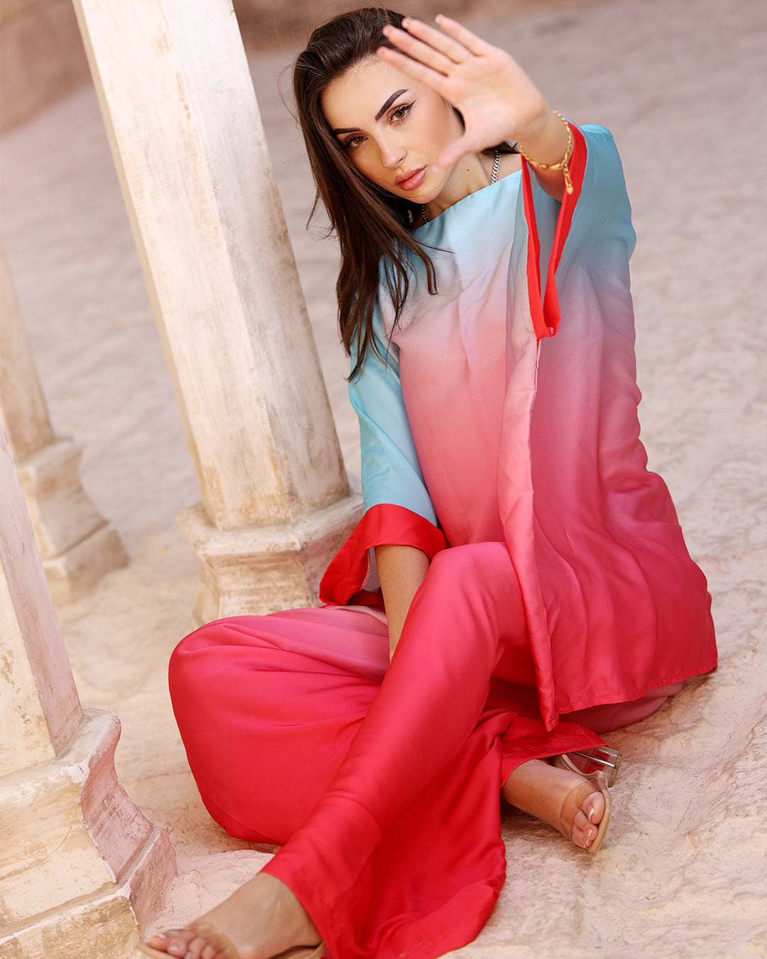 Satin Set Gradient Pink and Sky Blue