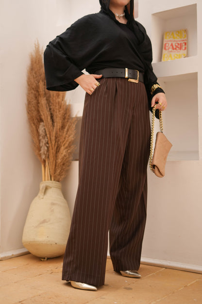 Striped wide leg trousers.