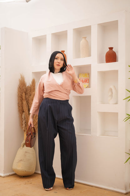 Striped wide leg trousers.