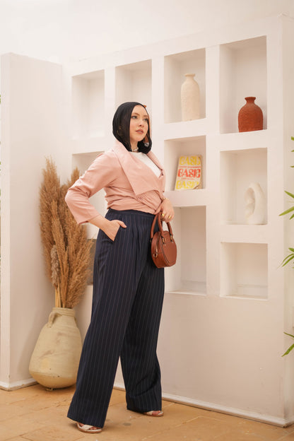 Striped wide leg trousers.