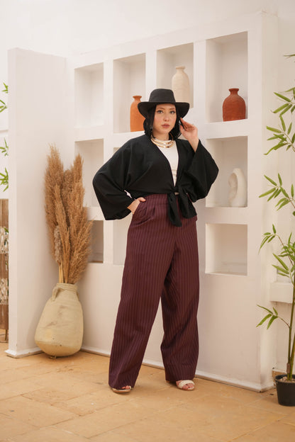 Striped wide leg trousers.