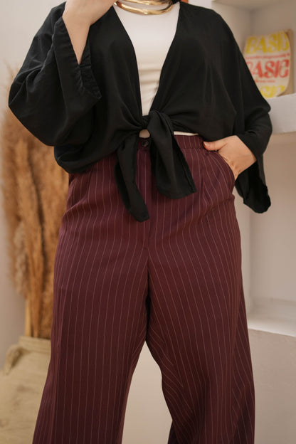 Striped wide leg trousers.