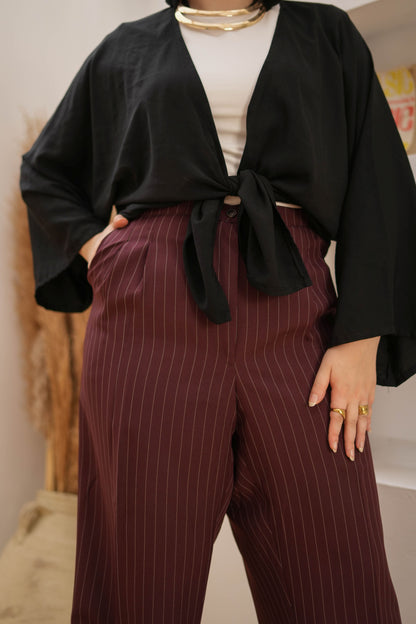 Striped wide leg trousers.